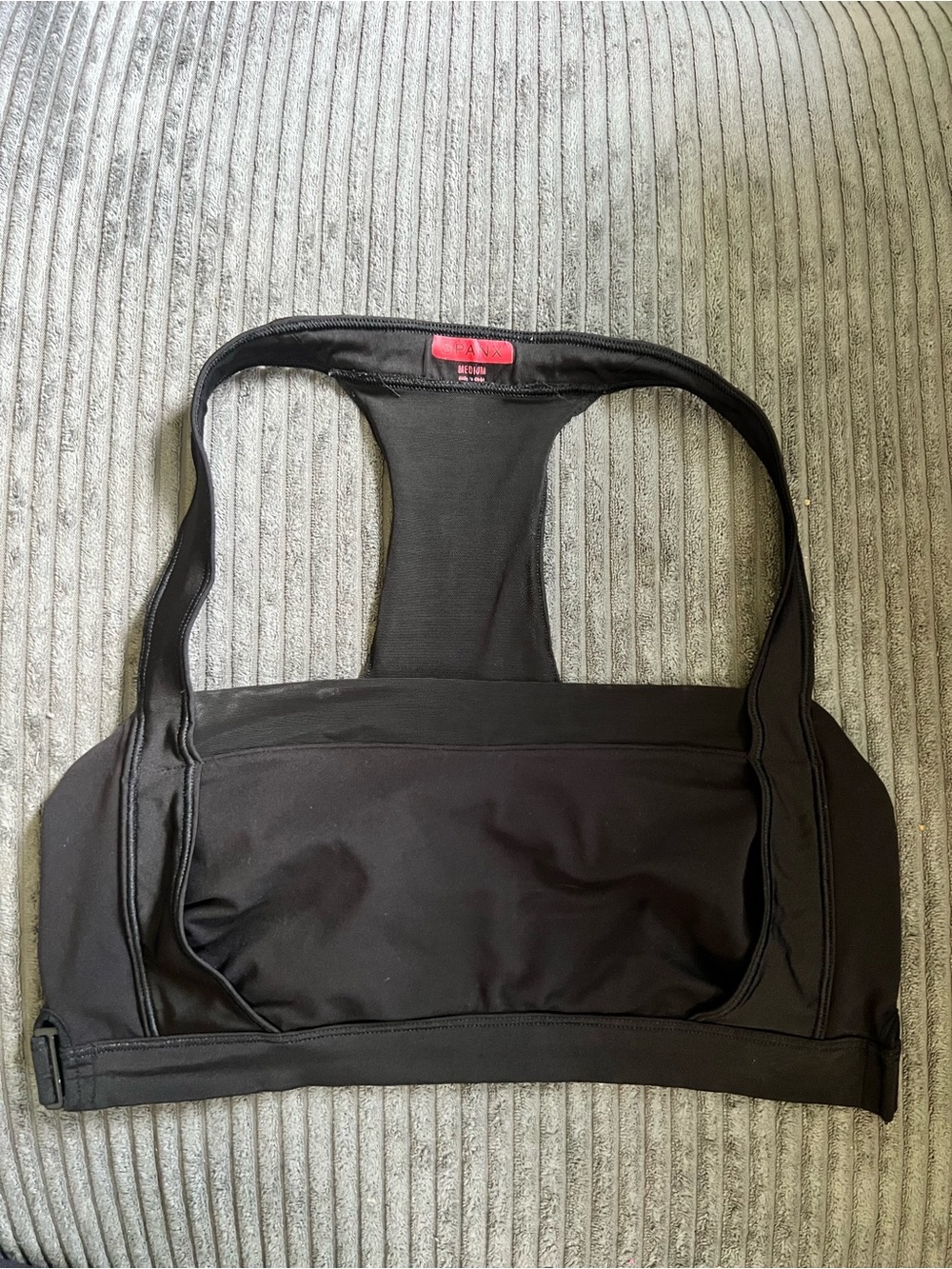 Spanx Bra Black Sports Pullover Hook Side Racerback Lined Yoga Low Impact Size M